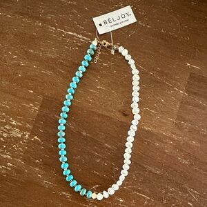 beljoy pearl turquoise beaded necklace